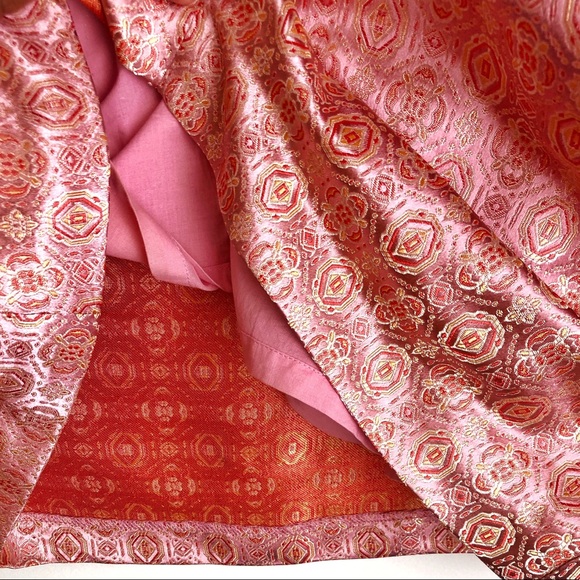 F21 Design Pink/Gold Geo Satin Sheath Dress - Picture 6 of 7